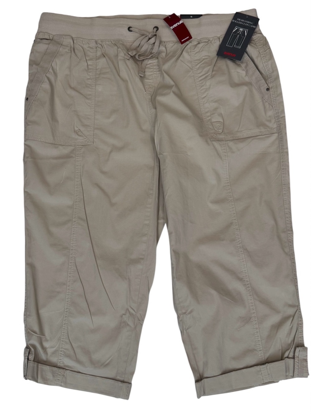 Avenue Poplin Pull On Drawstring Capri Tan Pant